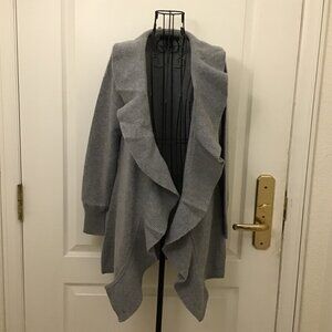 Elana Solano 100% Cashmere Gray Open Front Waterfall Neckline Cardigan Sweater L